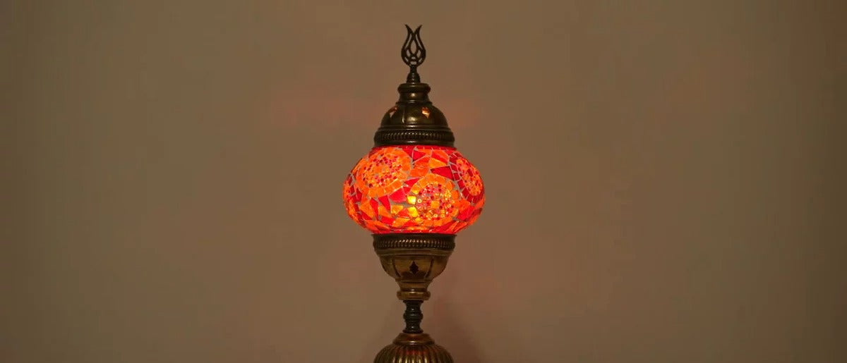 Kafthan 14.5 in. Handmade Red Separated Circles Mosaic Glass Table Lamp