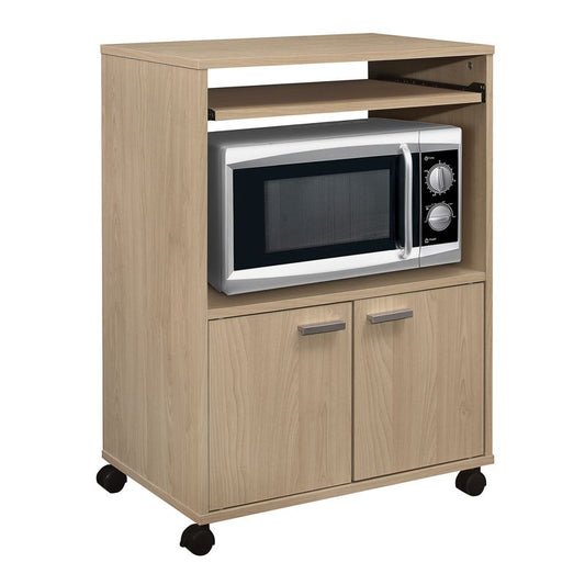 Kings Brand Furniture Byron 2-Door Kitchen Microwave Cart with Storage and Upper Pull Out Shelf