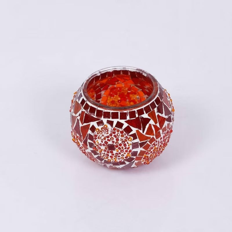 Kafthan 3.4 in. Handmade Red Mosaic Glass Votive Candle Holder