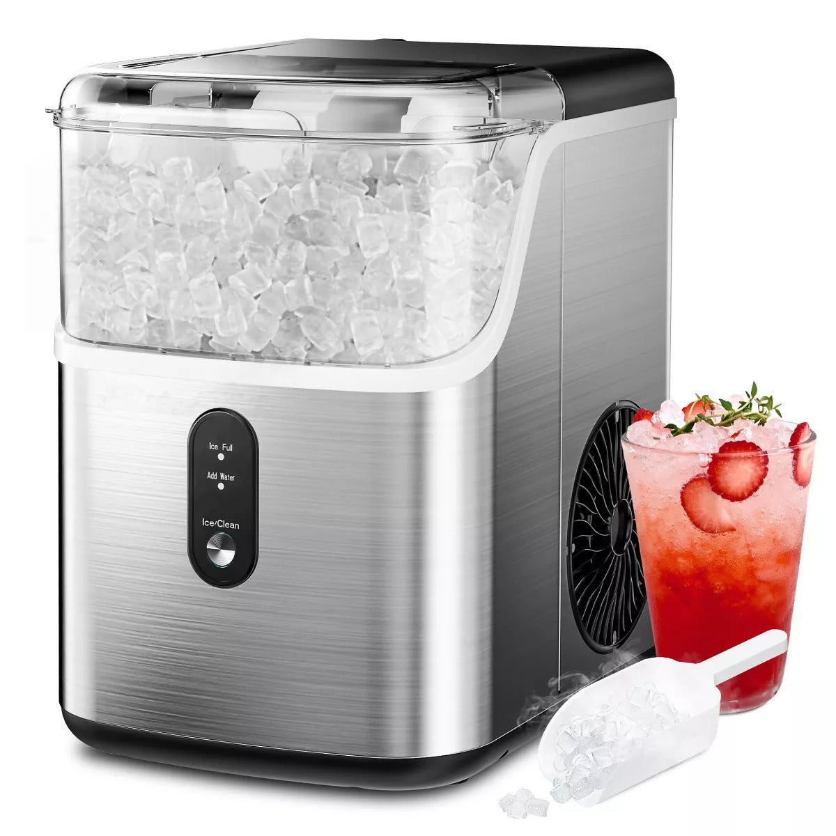 Simzlife 35 Lbs. Countertop Nugget Ice Maker, Stainless Steel, Silver