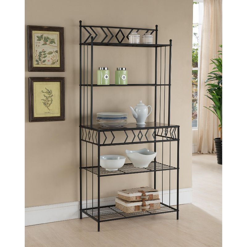 Kings Brand Furniture Hanalei Free Standing 5-Tier Microwave/Oven/Coffee Bar Stand Shelf Bakers Rack, Black