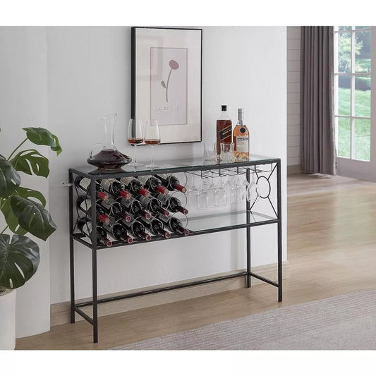 Kings Brand Furniture - Console Sofa Table with Wine Rack Storage, Bronze/Glass