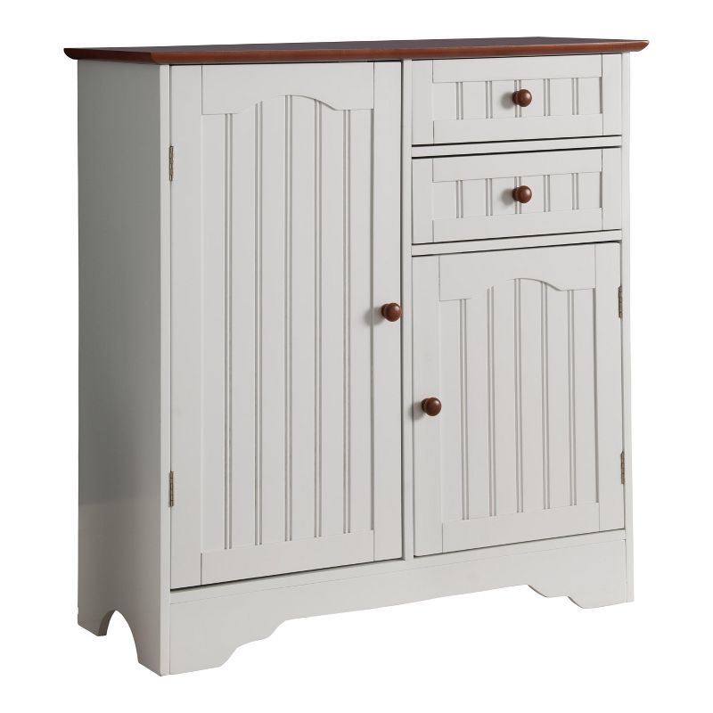 Kings Brand Furniture Habar 2-Door Wood Kitchen Storage Buffet Cabinet, White/Walnut