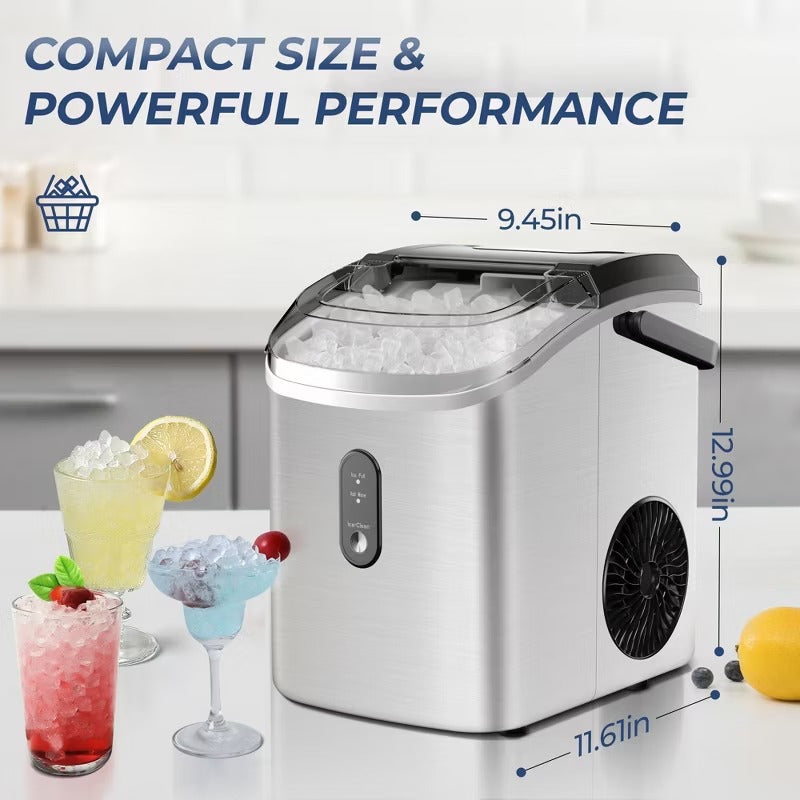 Simzlife 34 Lbs. Countertop Nugget Ice Maker, Silver