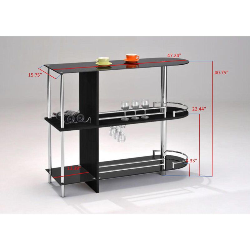 Kings Brand Furniture Bar Table with Wine Rack Black