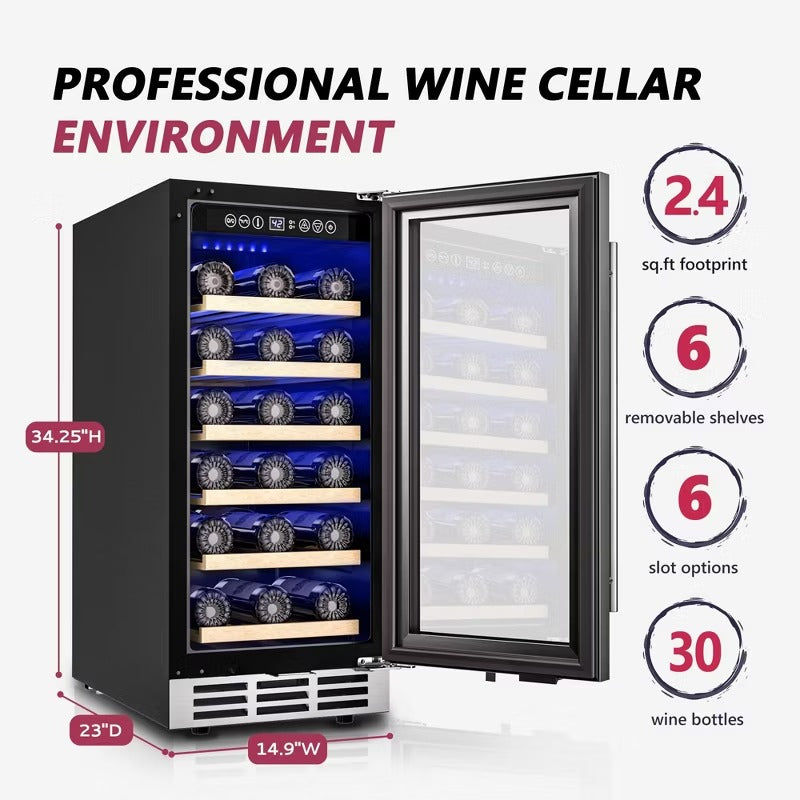 Simzlife 15 Inch Under-counter Refrigerators, Single Zone Wine Fridge