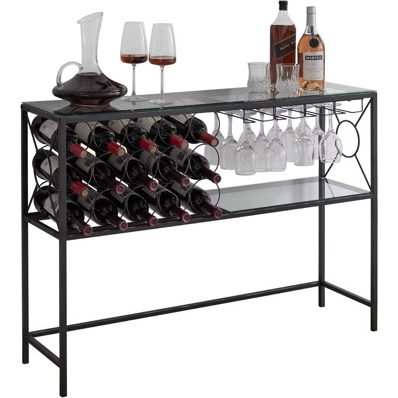 Kings Brand Furniture - Console Sofa Table with Wine Rack Storage, Bronze/Glass