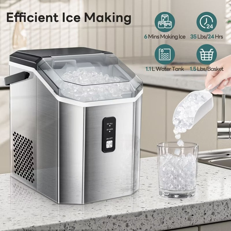 R.W.FLAME Nugget Ice Maker Countertop, Portable Ice Maker Machine with Handle