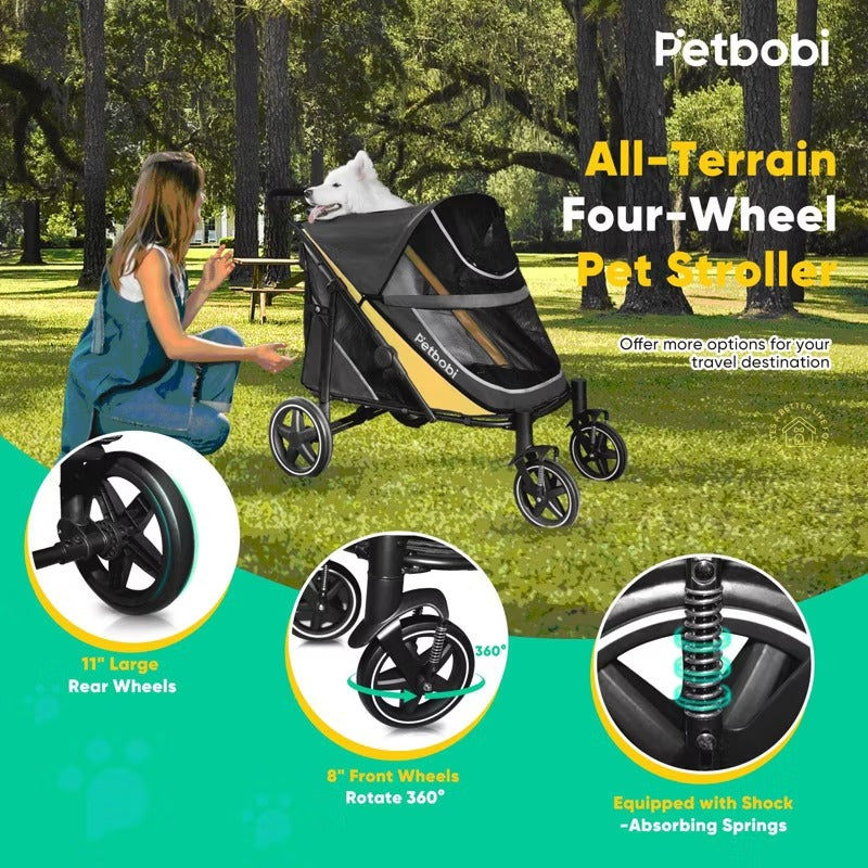 Petbobi Dog Stroller Large Mesh & Sunroof Easy Fold Dual Entry for Medium Dogs up to 80 lbs