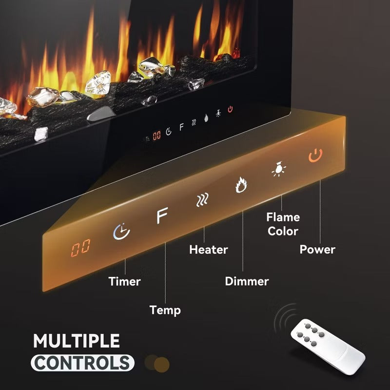 Simzlife Electric Fireplace Wall Recessed and Wall Mounted with Adjustable Flame Color