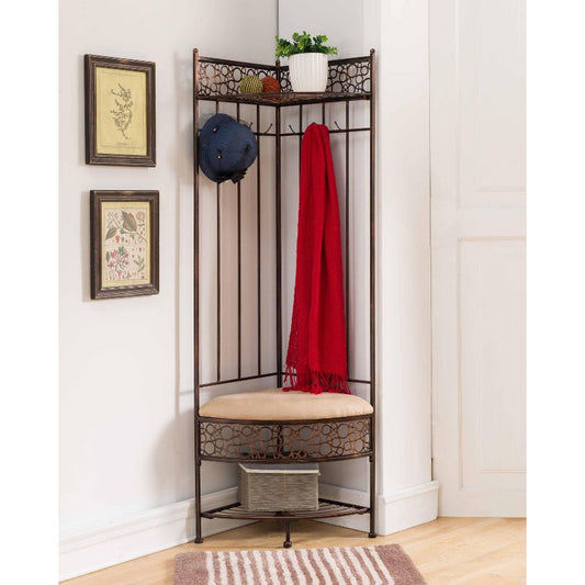 Kings Brand Furniture Salini Metal Corner Entryway Hallway Storage Bench with Coat Rack