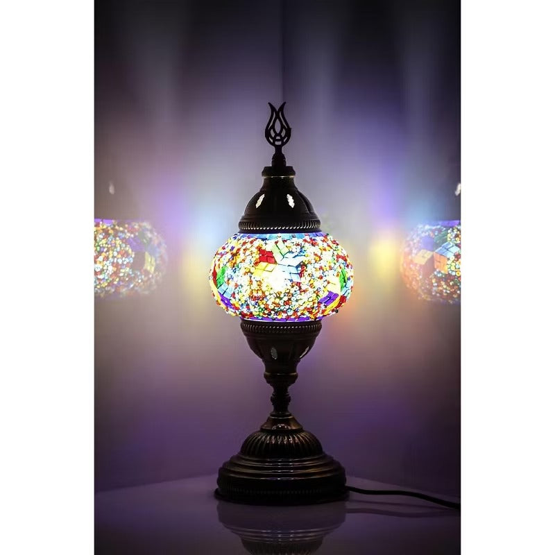 Kafthan 14.5 in. Handmade Multicolor Flowers Mosaic Glass Table Lamp