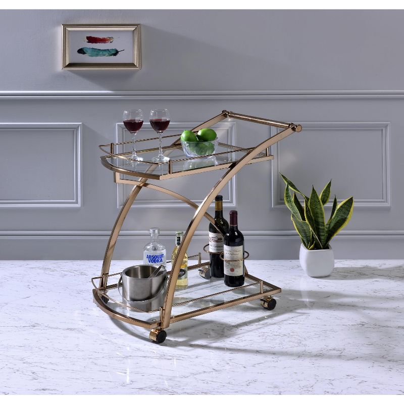 Kings Brand Furniture - Rolling Bar Serving Cart on Lockable Wheels with Wine Rack Holders - Metal Gold