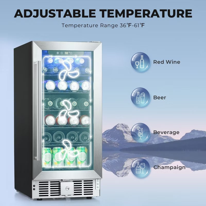 R.W.FLAME 15-Inch 115-Can Beverage Fridge, 2.9 Cu.Ft Cooler with Safety Lock