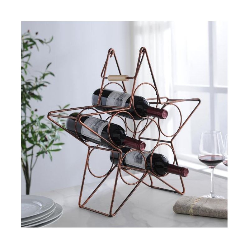 Kings Brand Furniture Jacques Star Shape Wine Rack Metal Wine Bottle Holder (Brushed Copper)