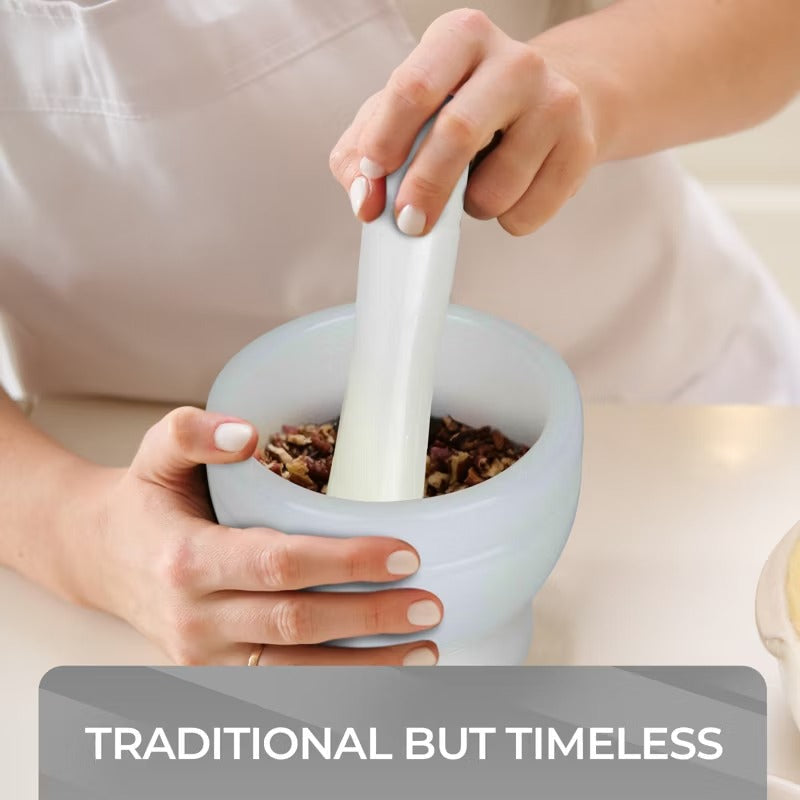 Mortar & Pestle – Durable Grinding Bowl and Pestle. Plastic, Durable Finish Design - White Marble