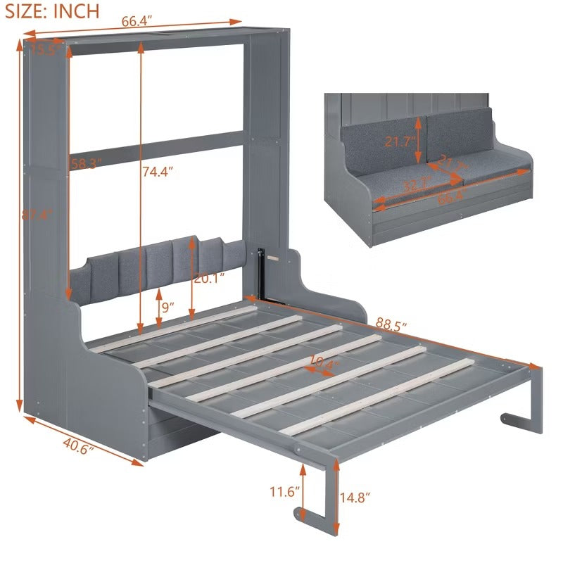 Queen Size Murphy Bed Wall Bed, Loveseat with Cushions