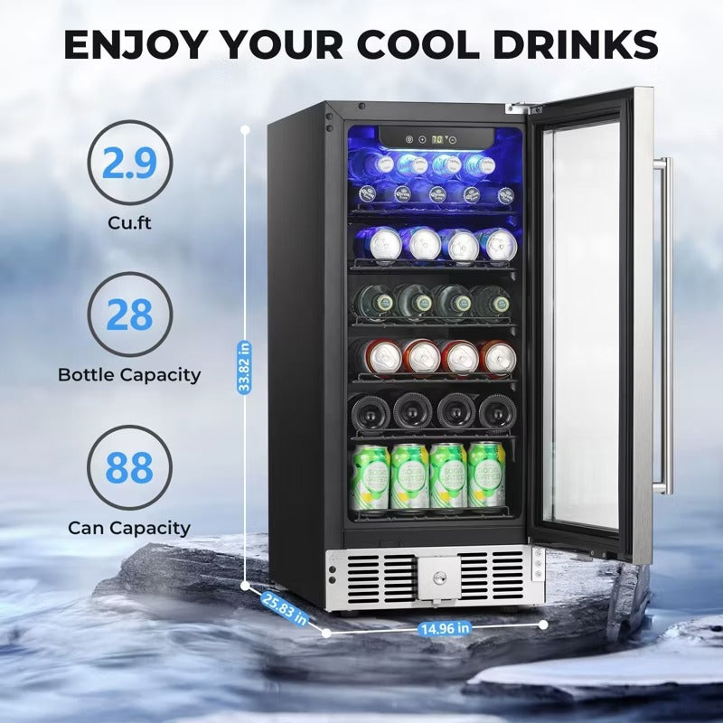 R.W.FLAME 15-Inch 115-Can Beverage Fridge, 2.9 Cu.Ft Cooler with Safety Lock