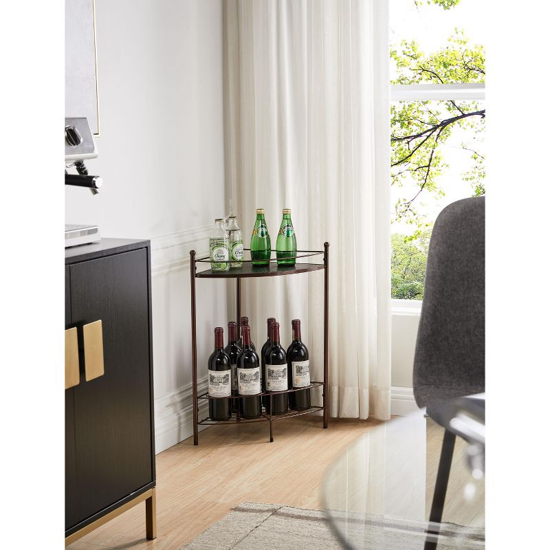 Kings Brand Furniture Corner Side End Table with Storage Shelf, 7-Bottle Wine Storage Rack, Bronze