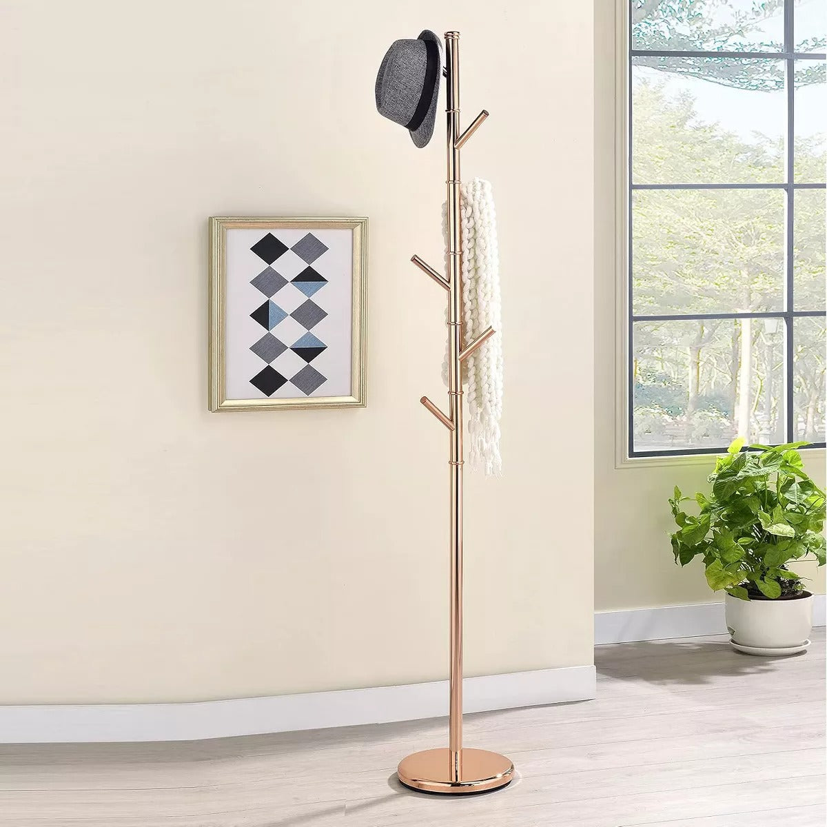 Kings Brand Furniture - Metal Freestanding Hall Tree Coat Rack Stand for Bedroom, Handbags - Gold