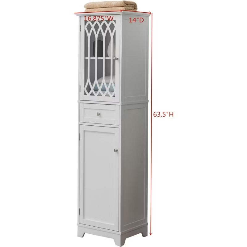 Kings Brand Furniture - Tall Bathroom Storage Cabinet with 2 Doors & 1 Drawer, Freestanding Floor Linen Cabinet, White