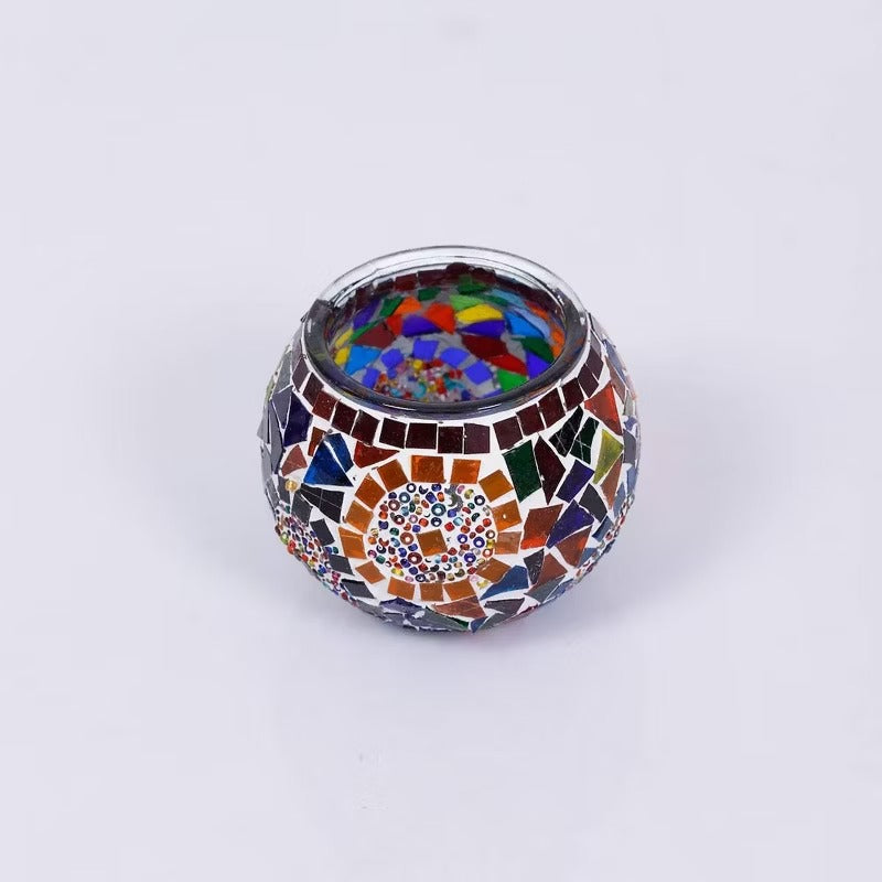 Kafthan 3.4 in. Handmade Multicolor Mosaic Glass Votive Candle Holder