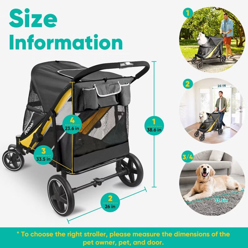 Petbobi Dog Stroller Large Mesh & Sunroof Easy Fold Dual Entry for Medium Dogs up to 80 lbs