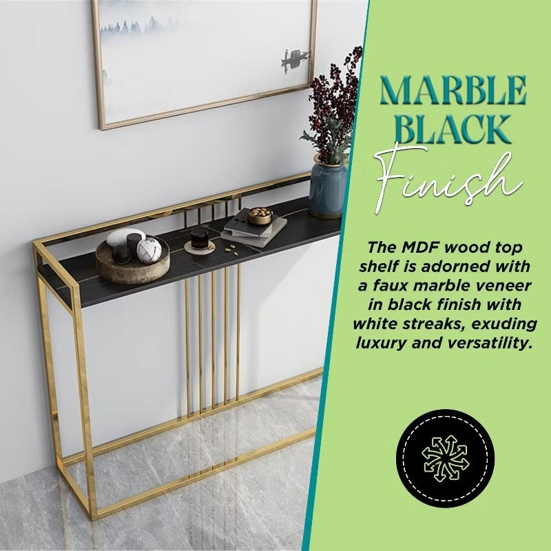 Kings Brand Furniture - Modern Sofa Console Table with Black Faux Marble Storage Shelf & Gold Metal Frame for Hallway, Bedroom, Living Room, Foyer