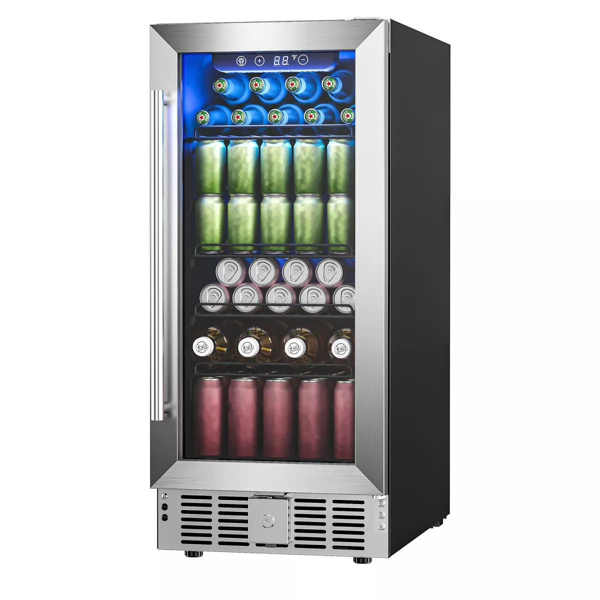 Simzlife 15in Under Counter 127 Cans Stainless Steel Mini Fridge Countertop Drink Cooler