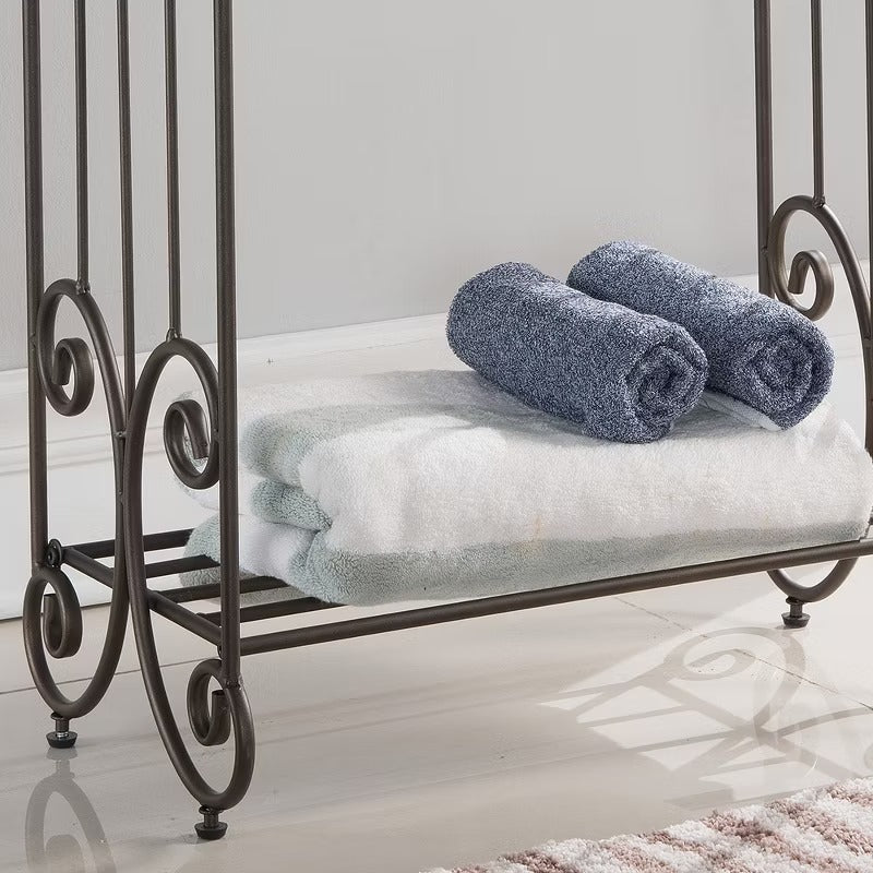 Kings Brand Furniture - Pewter Metal Free Standing Towel Rack Stand with Shelf