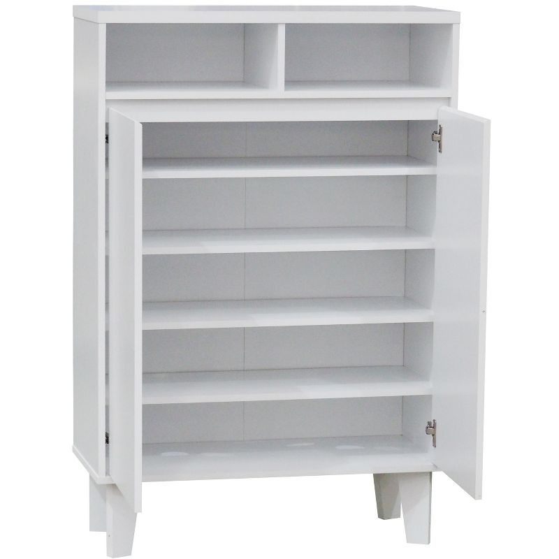 Kings Brand Furniture Elgin Modern 2-Door with Open Shelf Shoe Rack Storage Cabinet, White