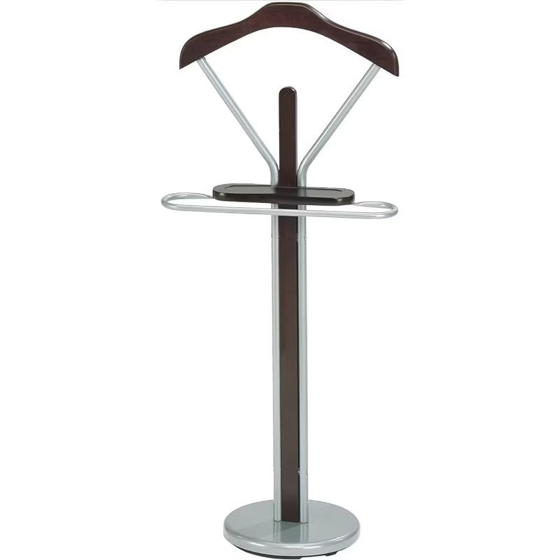 Kings Brand Furniture - Wood & Metal Suit Valet Rack Stand Organizer, Silver/Walnut