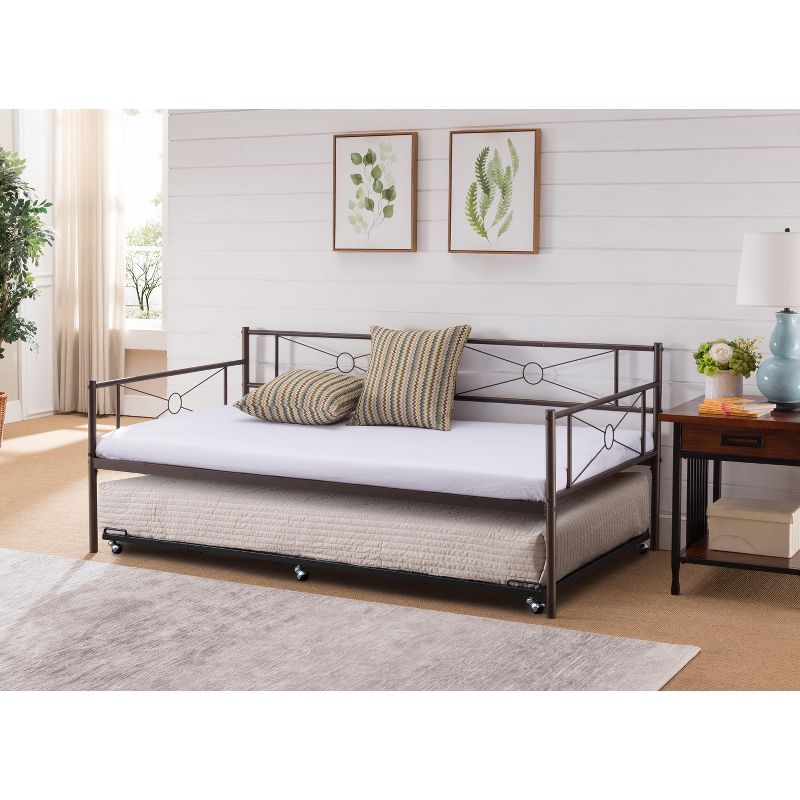 Kings Brand Furniture - Twin Size Metal Roll Out Platform Trundle Bed Frame for Daybed with Steel Slats, Black