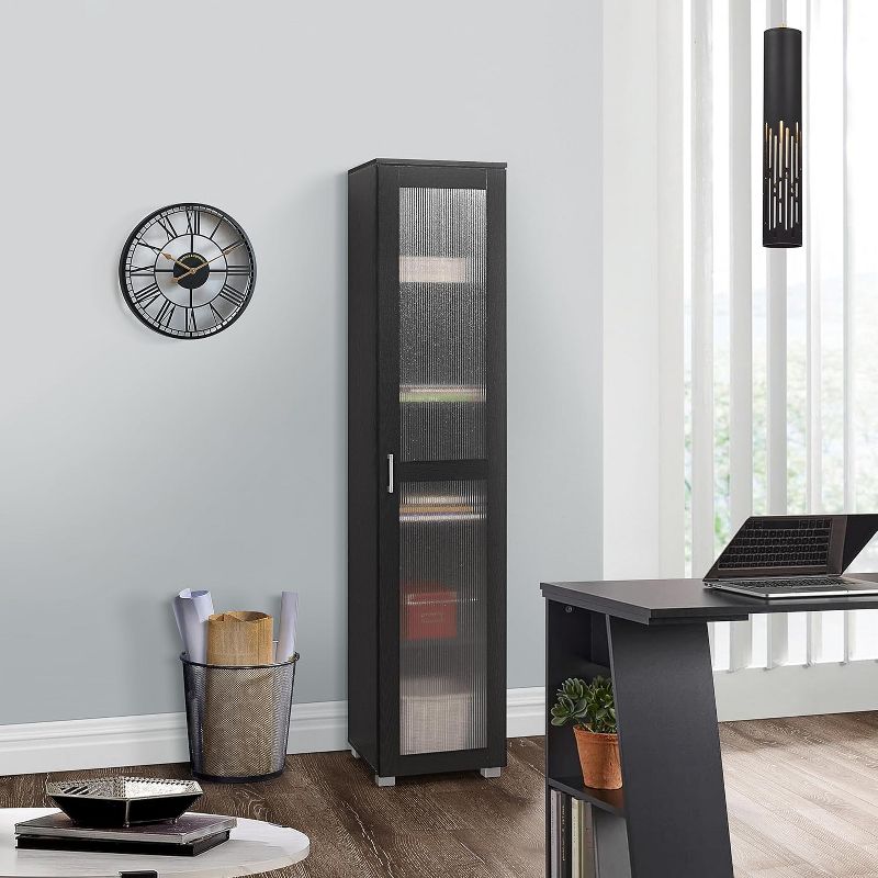 Kings Brand Furniture Romero Tall Curio Cabinet with 1 Door (Black)