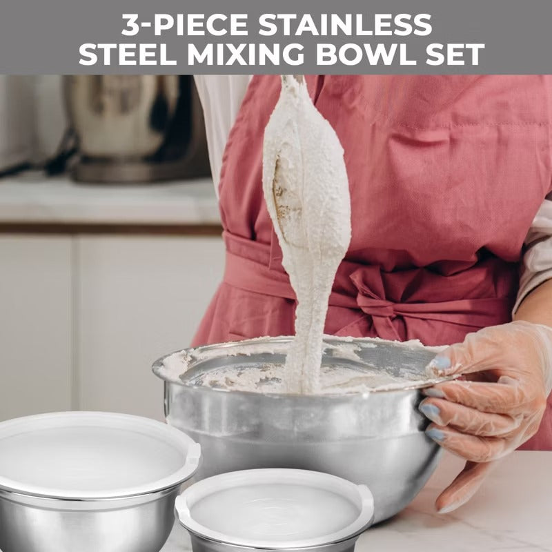 3-Piece Stainless Steel Mixing Bowl Set with Lids