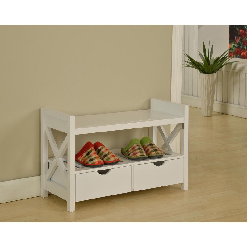 Kings Brand Furniture Corinth Shoe Storage Bench With Drawers (White)