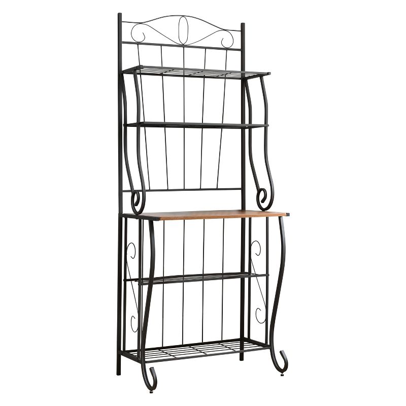 Kings Brand Furniture Brion 5-Tier Kitchen Storage Bakers Rack, Black/Walnut