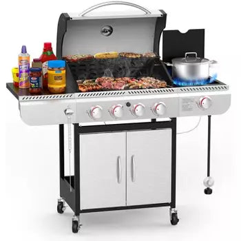 R.W. FLAME BBQ Gas Grill – 34,000 BTU Propane, Enamel Grates, Ideal for Outdoor Cooking, Camping, Backyard, Patio & Deck