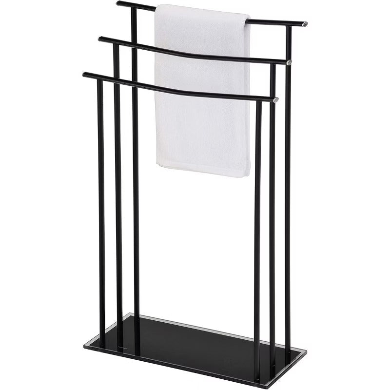 Kings Brand Furniture - 3 Tier Modern Freestanding Towel Rack Stand- Black Metal with Tempered Glass