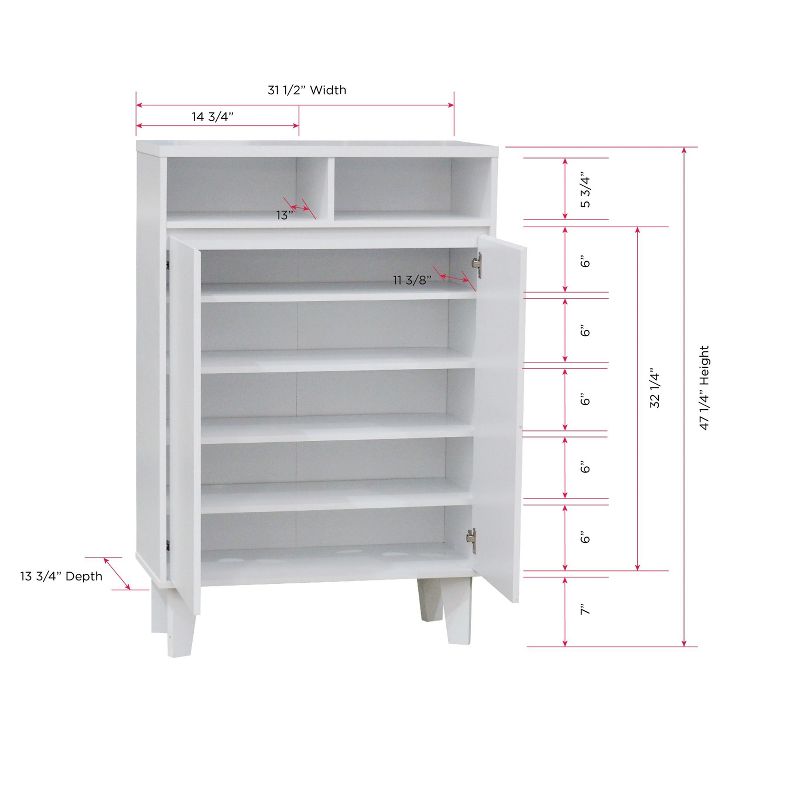 Kings Brand Furniture Elgin Modern 2-Door with Open Shelf Shoe Rack Storage Cabinet, White