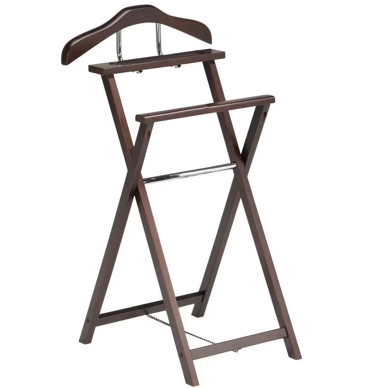 Kings Brand Furniture - Oliver Foldable Wood Suit Valet Rack Stand Organizer, Walnut