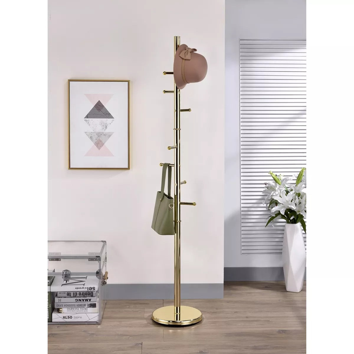 Kings Brand Furniture - Hyre 8 Hook Entryway Hall Tree Coat & Hat Rack Stand, Brass