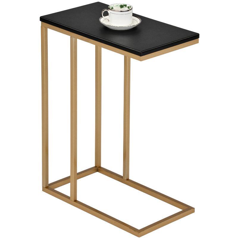 Kings Brand Furniture C-Shaped End Table Side Table for Sofa and Bed Couch Table TV Tray for Bedroom & Living Room, Gold/Black