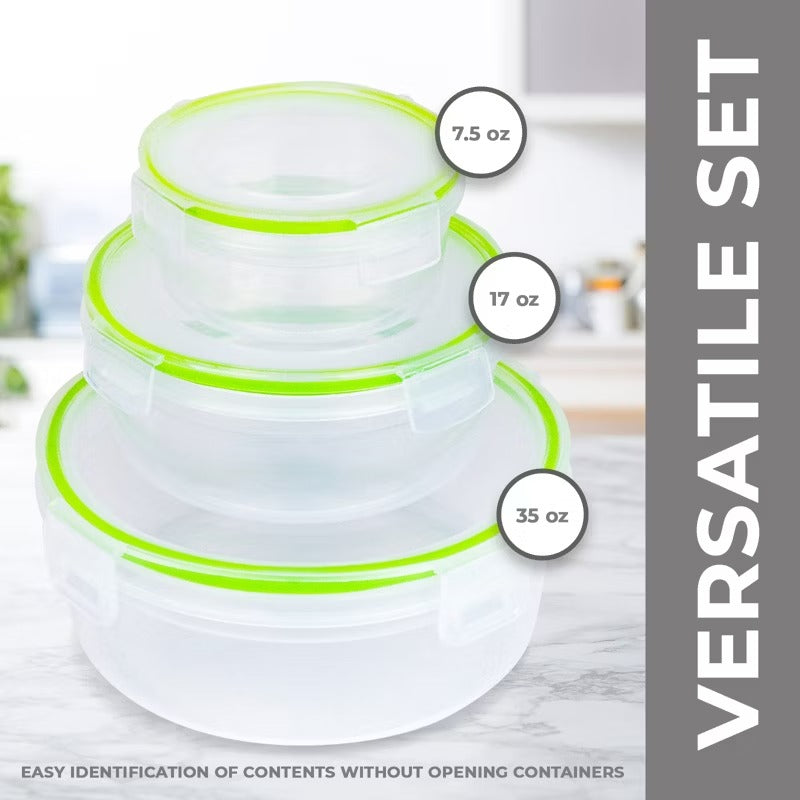 6-Piece Round Food Storage Container Set Click-and-Lock Containers w/Lids BPA-Free Microwave Freezer