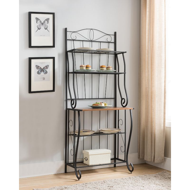 Kings Brand Furniture Brion 5-Tier Kitchen Storage Bakers Rack, Black/Walnut