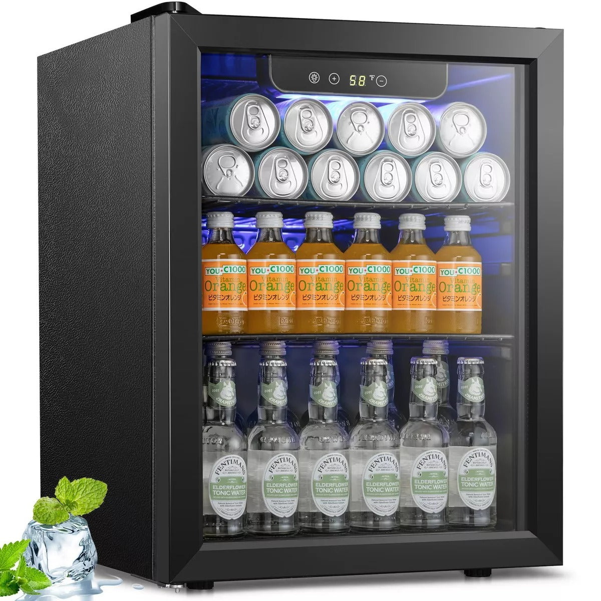 R.W.FLAME 1.7 Cu.Ft Beverage Cooler,16 Bottles/68 Cans,Mini Fridge with Glass Door