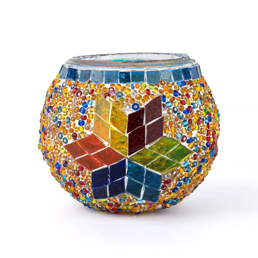 Kafthan 2.4 in. Handmade Multicolor Mosaic Glass Votive Candle Holder