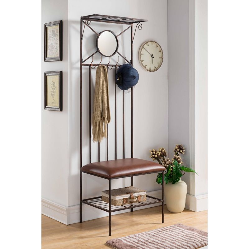 Kings Brand Furniture Pacher Entryway Hallway Storage Bench with & Coat Rack, Brushed Copper