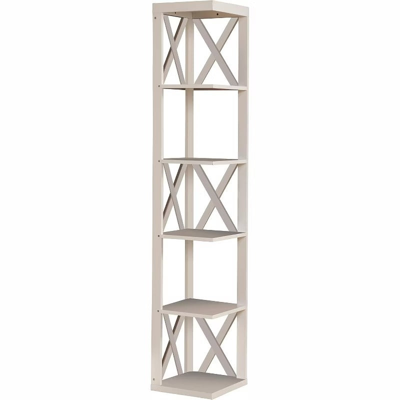 Kings Brand Furniture - Whiteley Wood Wall Corner 5 Tier Bookshelf Display Stand, White