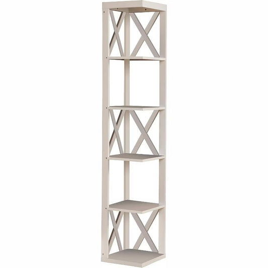 Kings Brand Furniture - Whiteley Wood Wall Corner 5 Tier Bookshelf Display Stand, White